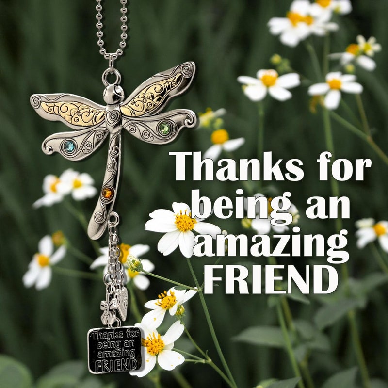 elskandi Thanks for Being an Amazing Friend Dragonfly Charm Hanging Car Charms for Women, Christmas Ornaments for Women Friendship Gift Friend Car Ornament Rearview Mirror Decorations - Image 2